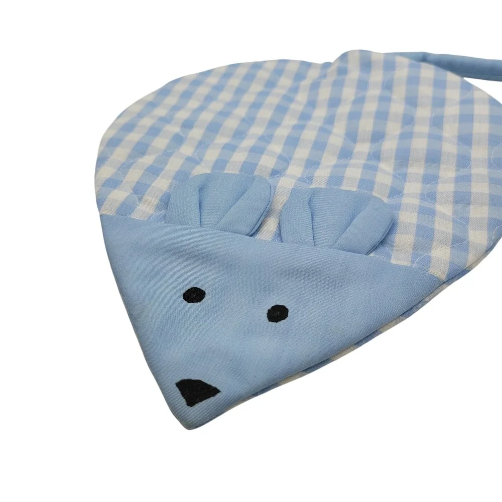 Quilted Gingham Mouse Trivet Pot Holder Flat Handmade Kitchen Decor Blue Hanging